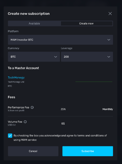 MAM Subscription Settings